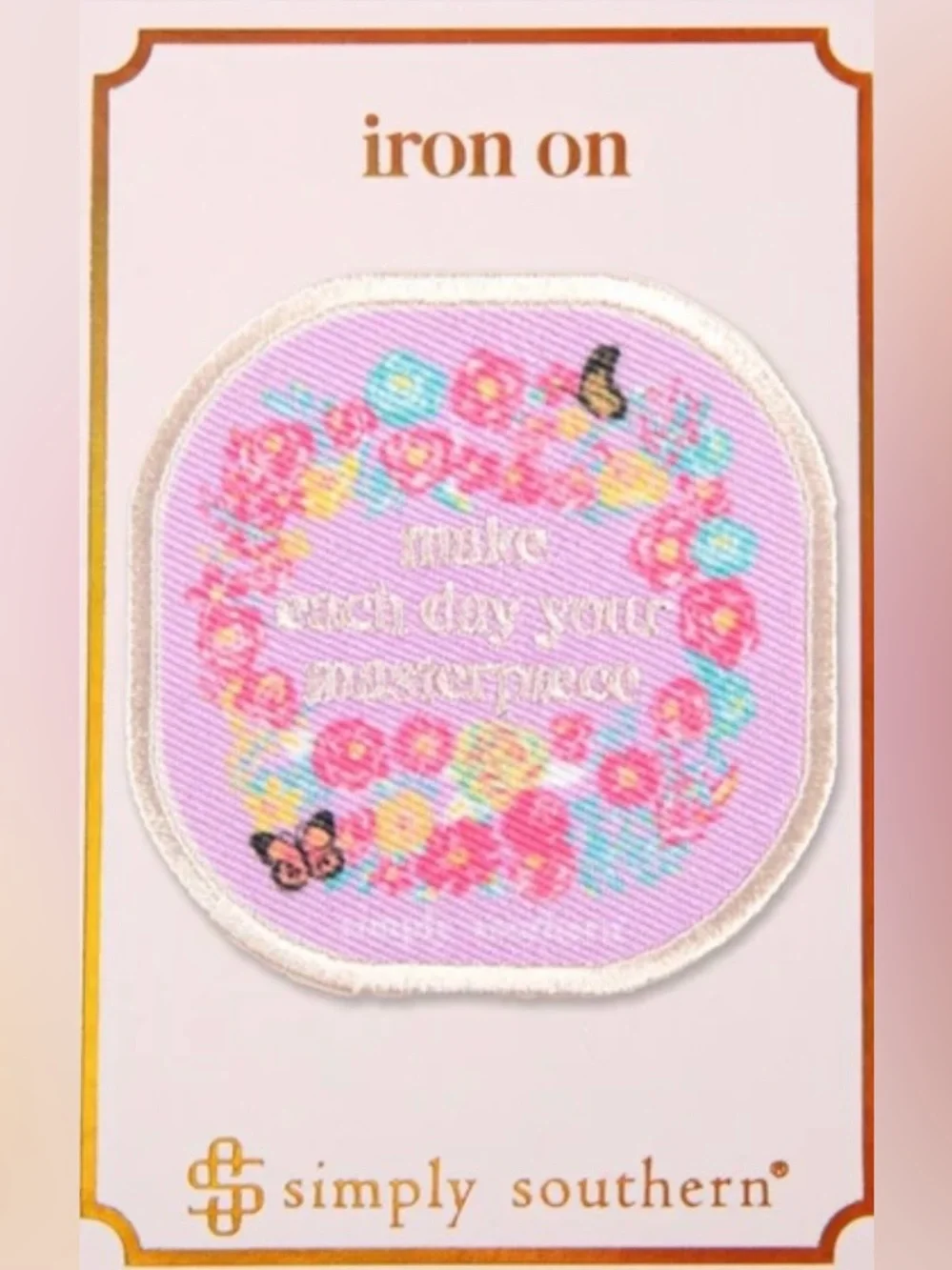 Simply Southern Pink Floral Iron-On Patch with Butterflies